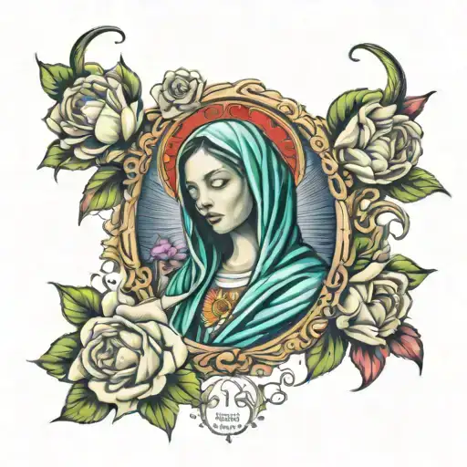 virgin mary flowers the name Dadda and Zair tattoo design idea