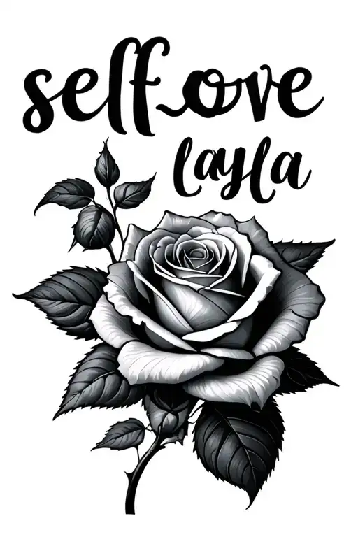 "selflove" the name layla with a rose tattoo design idea