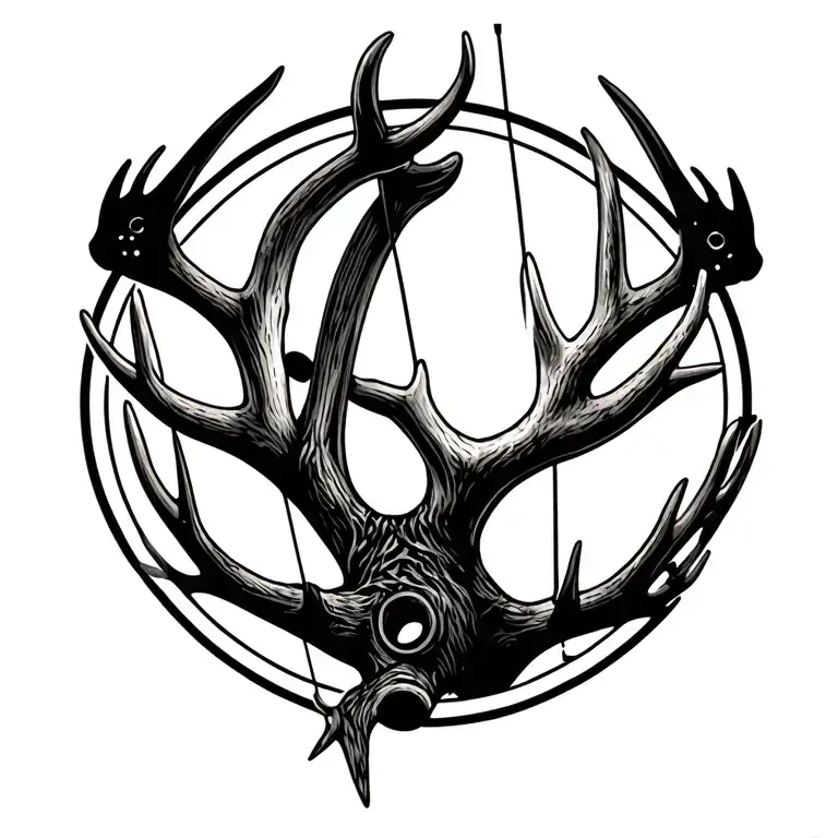 compound bow with antler limbs tattoo design idea