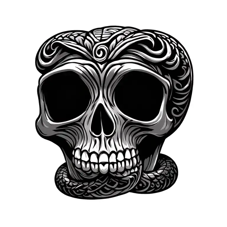 skull snake tiki tattoo design idea