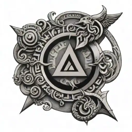 aegis, greek god symbol in alchemy tattoo design idea