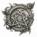 aegis, greek god symbol in alchemy tattoo design idea