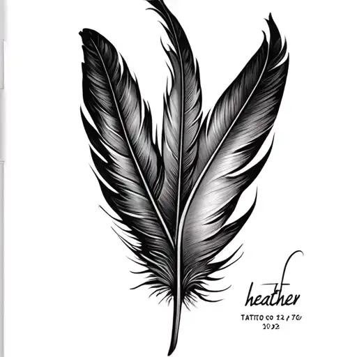 Feather, first name date and time of heather tattoo design idea