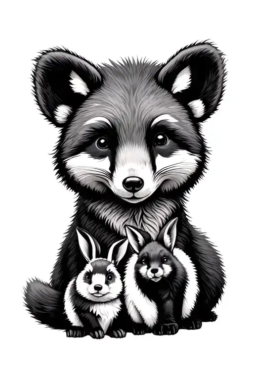 bear, fox, bunny, family tattoo design idea