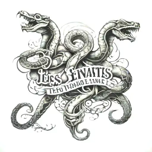 "Les enfants terribles"written with 7 snakes below it tattoo design idea