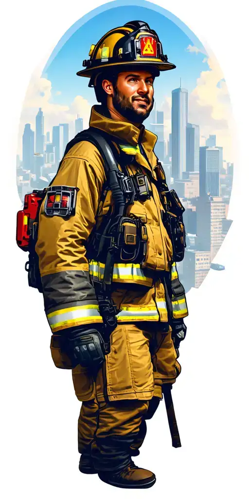 firefighter, buildings and city logo combined tattoo design idea