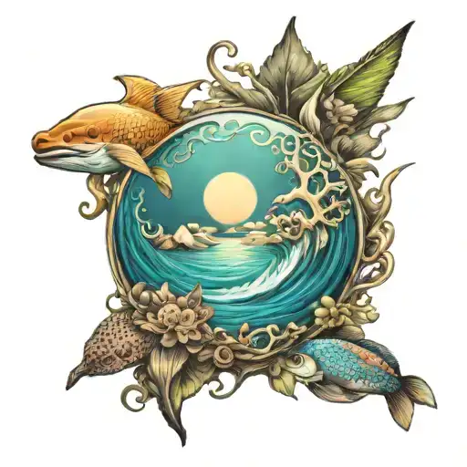 inner peace with ocean theme tattoo design idea