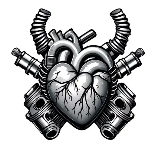 corazón y motor diesel pistons and turbo tattoo design idea