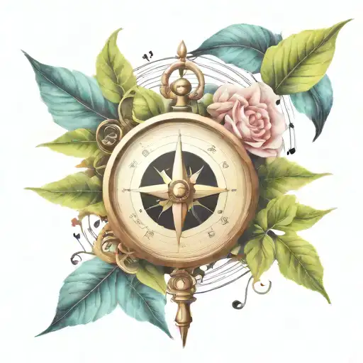 music notes meeting with Compass in nature  tattoo design idea
