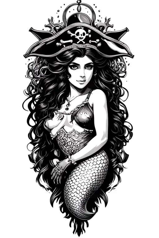pirate and mermaid  tattoo design idea