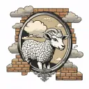 brick wall with mirror and clouds with a lamb tattoo design idea