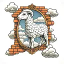 brick wall with mirror and clouds with a lamb tattoo design idea
