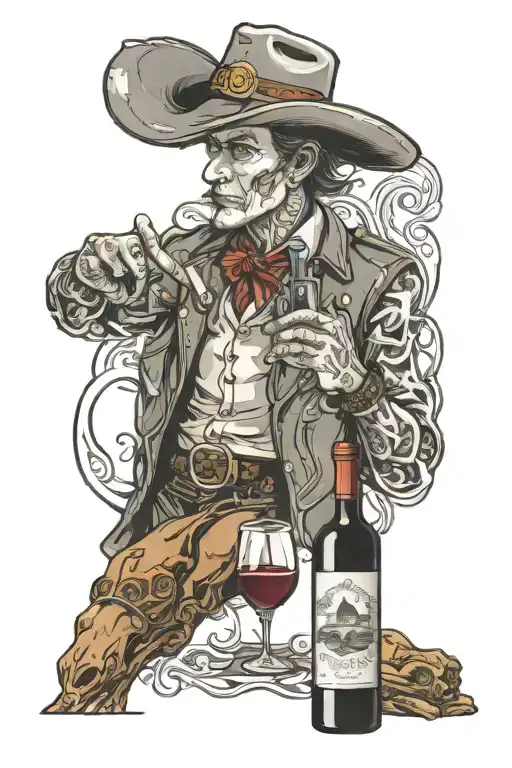 Queensland rail de train and a cowboy and bottle of wine tattoo design idea