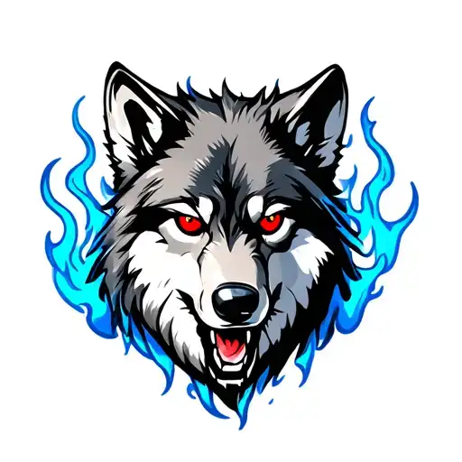 Wolf With Red Eyes with blue flames Tattoo  tattoo design idea
