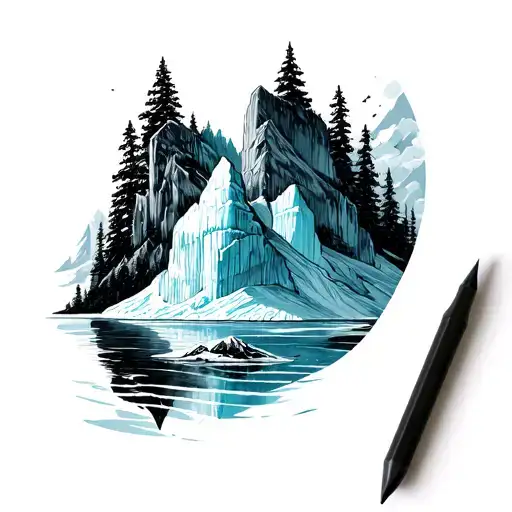 glacier fine line tattoo design idea