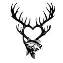 "Gone Bush Forever Free" "Gone Bush Forever Free" "Gone Bush Forever Free" deer antlers making a heart with a fish jumping tattoo design idea