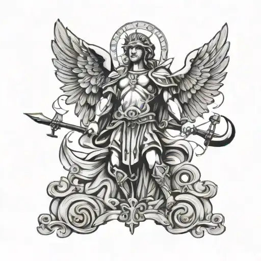 saint michael and crosses and justice intertwined tattoo design idea