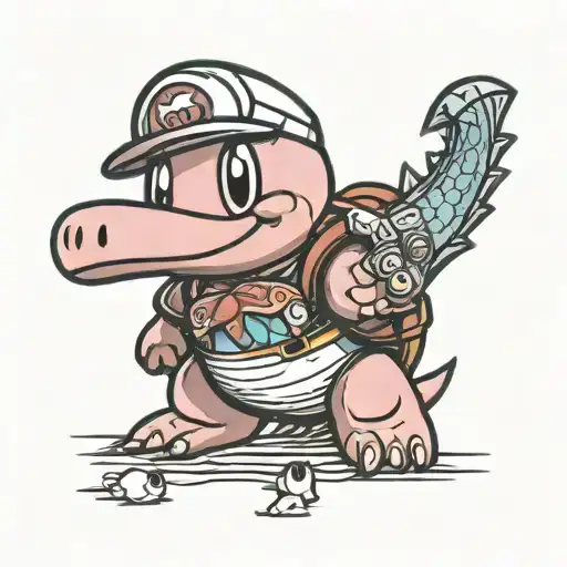 Nintendo Kirby with a small stuffed alligator  tattoo design idea