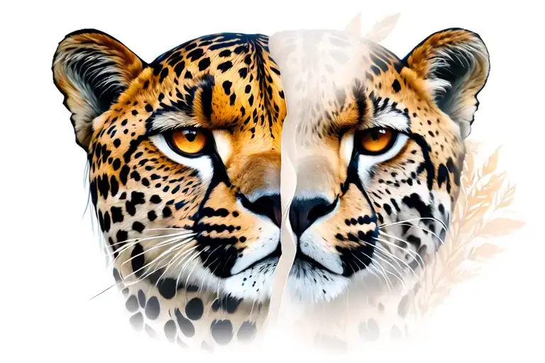 cheetah face transform into tiger face tattoo design idea