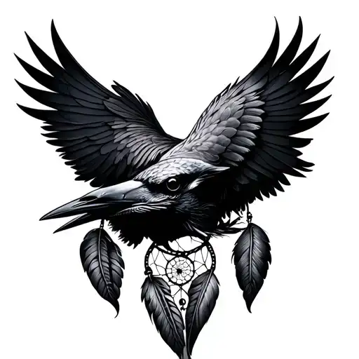 Crow dream catcher very detailed tattoo design idea