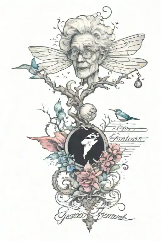 R.I.P Long live grandma writen tattoo design idea