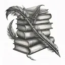 feather pen on a stack of books tattoo design idea