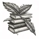 feather pen on a stack of books tattoo design idea