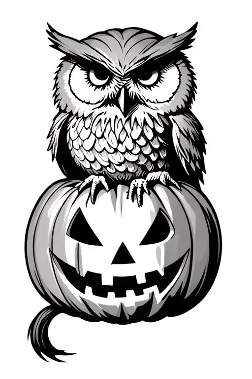evil jack-o-lantern and owl tattoo design idea
