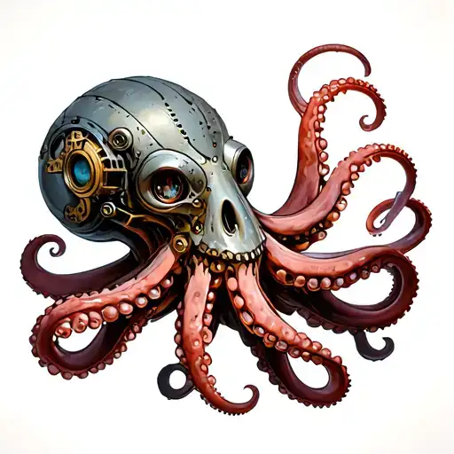 Mechanical steampunk octopus tattoo design idea