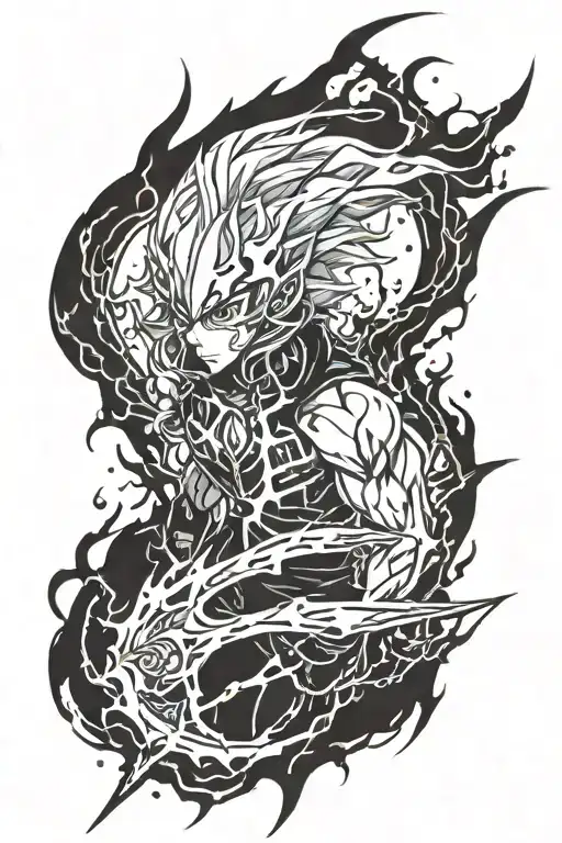 lightning spear and black flame like aura tattoo design idea