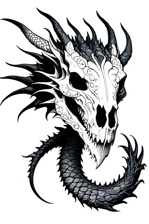 dragon skull nordic runes tattoo design idea