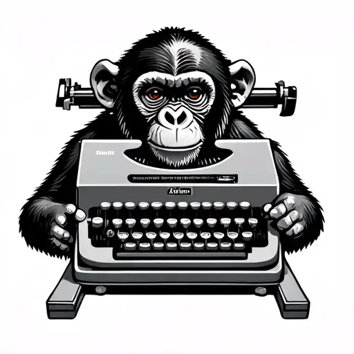 cute chimp sitting in front of typewriter tattoo design idea