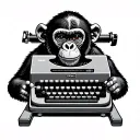 cute chimp sitting in front of typewriter tattoo design idea
