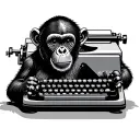 cute chimp sitting in front of typewriter tattoo design idea