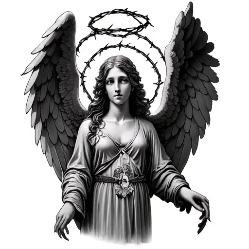 Angel with a halo of barbed wire tattoo design idea
