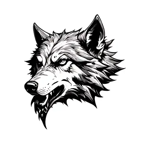 Evil wolf head tattoo design idea