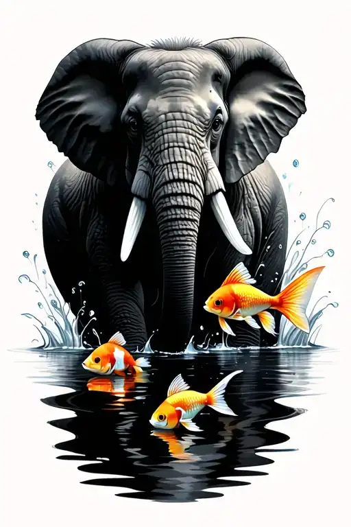elephant and goldfish with water and the quote "darkness cannot drive out darkness, only light can do that" tattoo design idea