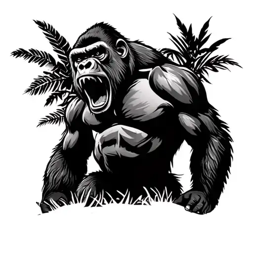 gorilla roaring in the jungle tattoo design idea