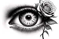 woman's eyeball with rose growing tattoo design idea