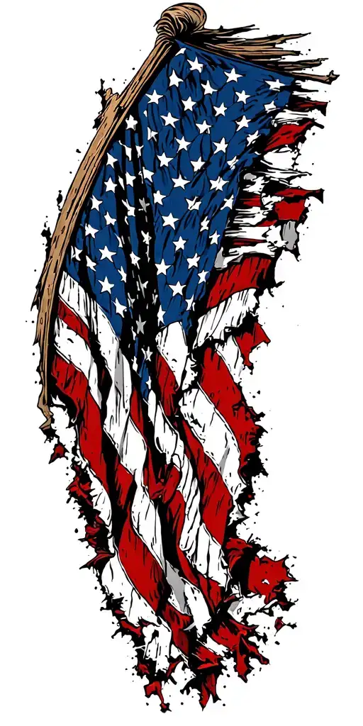 tattered american flag tattoo design idea
