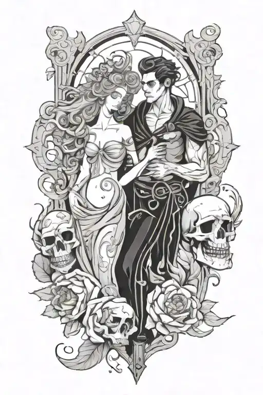 Hades and Persephone in the underworld tattoo design idea