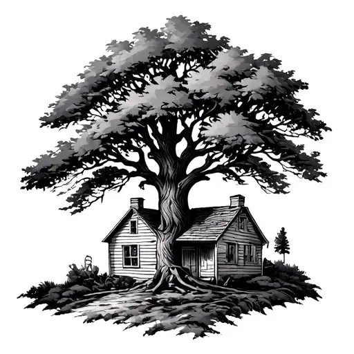 Luke 15 the prodigal son with a tree going into a house tattoo design idea