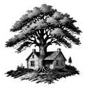 Luke 15 the prodigal son with a tree going into a house tattoo design idea