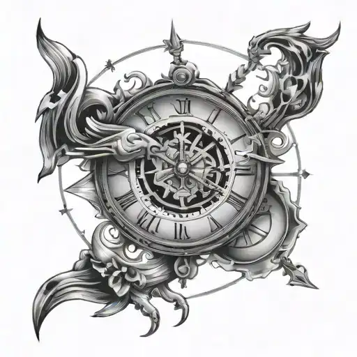 Sagittarius zodiac and clock tattoo design idea