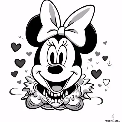 Minnie Mouse Evil with teeth and hearts tattoo design idea