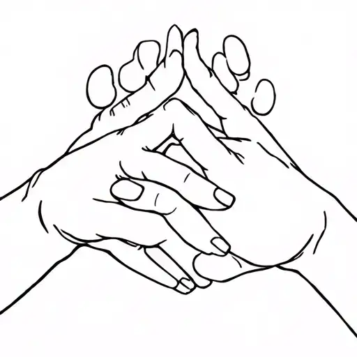 wo hands making a pinky-promise, minimal continuous black line art on white background, small soft dog paw floating abov tattoo design idea