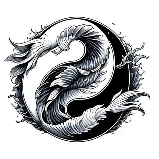 koi fish yin yang symbol with a wave tattoo design idea