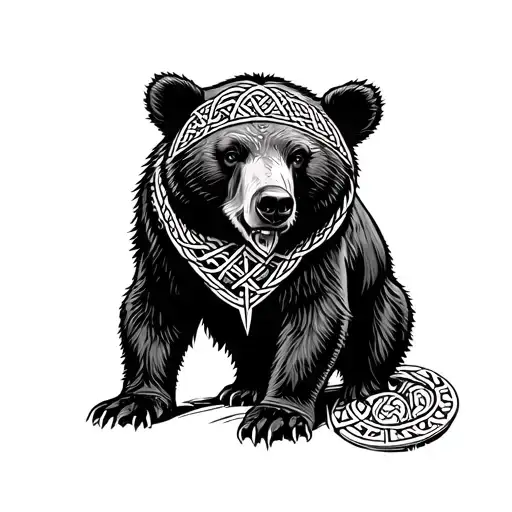 Louisiana black bear adorned with Celtic knotwork and Viking runes tattoo design idea