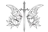 888, butterfly, lion zodiac sign, lotus flower, heart, sword tattoo design idea