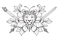 888, butterfly, lion zodiac sign, lotus flower, heart, sword tattoo design idea